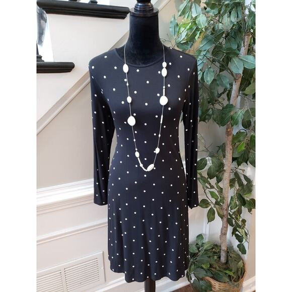 Old Navy Women Black Polka Dot Round Neck Long Sleeve Knee Length Sheath Dress S - Picture 1 of 11